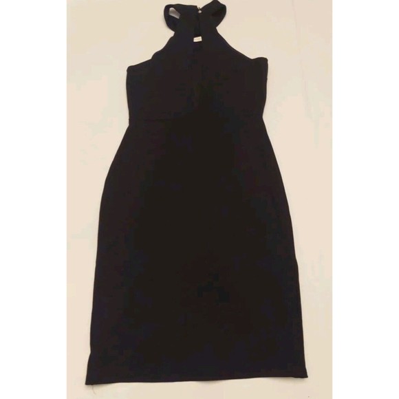 Discovery Black Bodycon Asymmetrical Hem Halter Dress Sz S - Picture 4 of 10